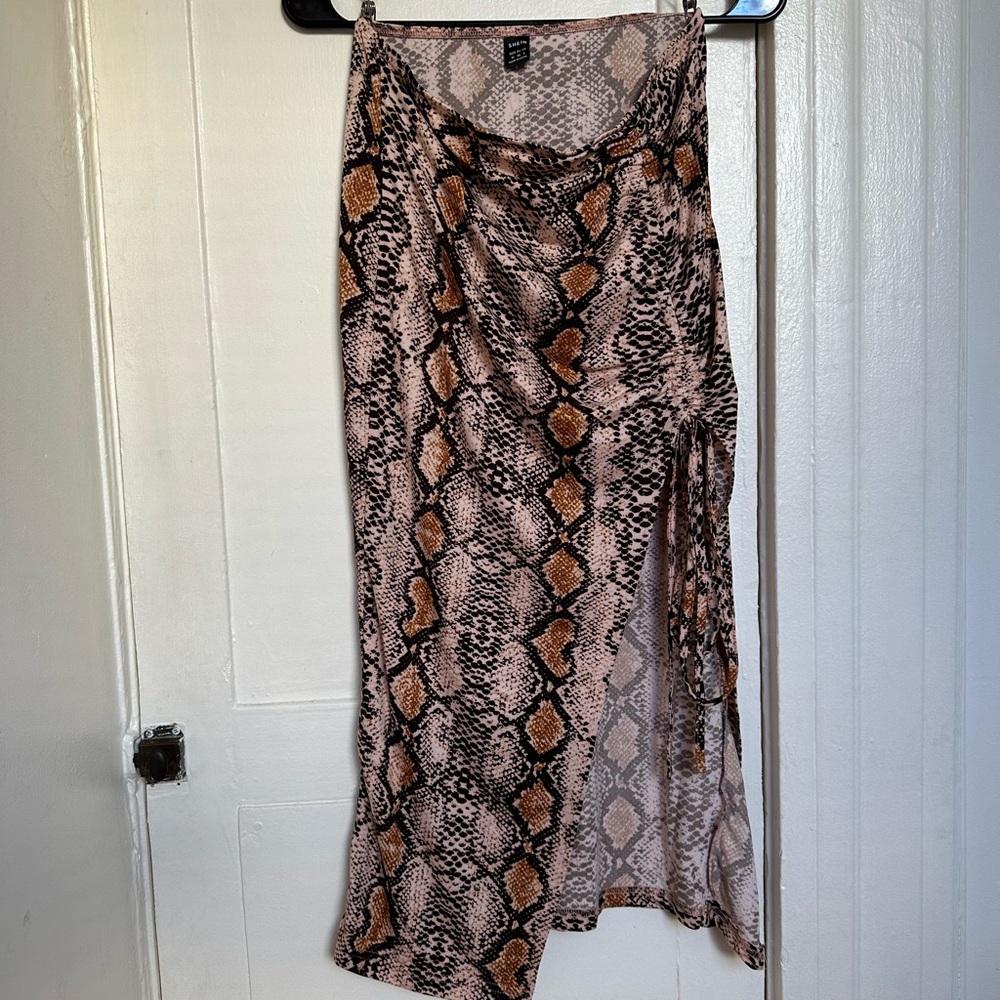 SHEIN Brown Tan Wrap Midi Skirt Asymmetrical Slit